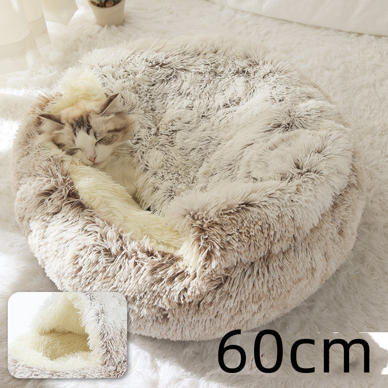 2 In 1 Dog And Cat Bed Pet Winter Bed Round Plush Warm Bed House Soft Long Plush Pets Bed Pet Products - Complete Home USA