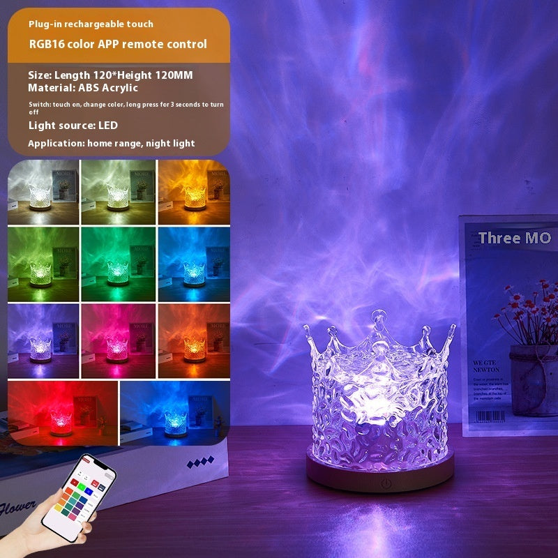 LED Water Ripple Ambient Night Light USB Rotating Projection Crystal Table Lamp RGB Dimmable Home Decoration 16 Color Gifts