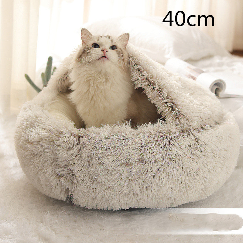 2 In 1 Dog And Cat Bed Pet Winter Bed Round Plush Warm Bed House Soft Long Plush Pets Bed Pet Products - Complete Home USA