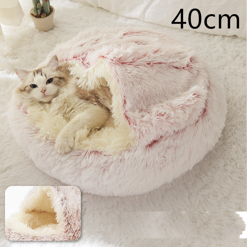 2 In 1 Dog And Cat Bed Pet Winter Bed Round Plush Warm Bed House Soft Long Plush Pets Bed Pet Products - Complete Home USA