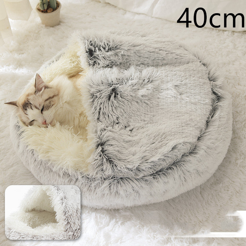 2 In 1 Dog And Cat Bed Pet Winter Bed Round Plush Warm Bed House Soft Long Plush Pets Bed Pet Products - Complete Home USA