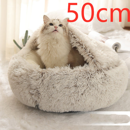 2 In 1 Dog And Cat Bed Pet Winter Bed Round Plush Warm Bed House Soft Long Plush Pets Bed Pet Products - Complete Home USA