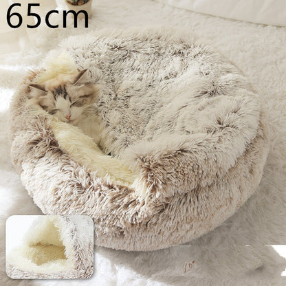 2 In 1 Dog And Cat Bed Pet Winter Bed Round Plush Warm Bed House Soft Long Plush Pets Bed Pet Products - Complete Home USA