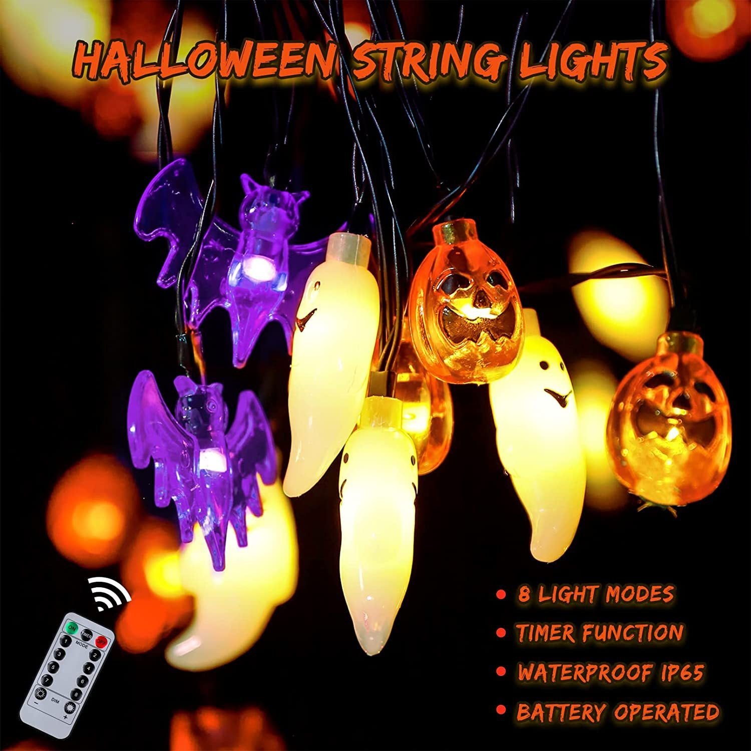 LED Halloween Pumpkin Spider Bat Skull String Light Lamp Home Garden Party Outdoor Halloween Decoration Lantern Light - Complete Home USA