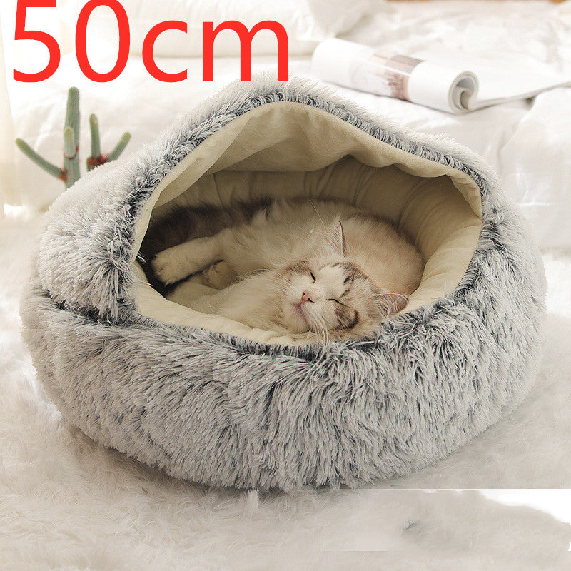 2 In 1 Dog And Cat Bed Pet Winter Bed Round Plush Warm Bed House Soft Long Plush Pets Bed Pet Products - Complete Home USA