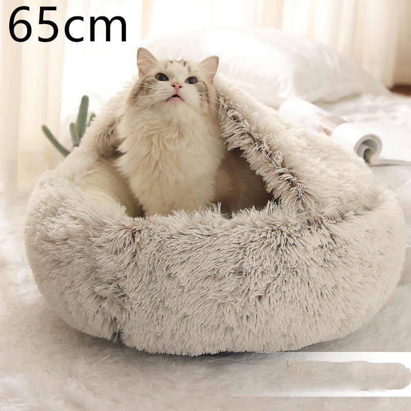 2 In 1 Dog And Cat Bed Pet Winter Bed Round Plush Warm Bed House Soft Long Plush Pets Bed Pet Products - Complete Home USA