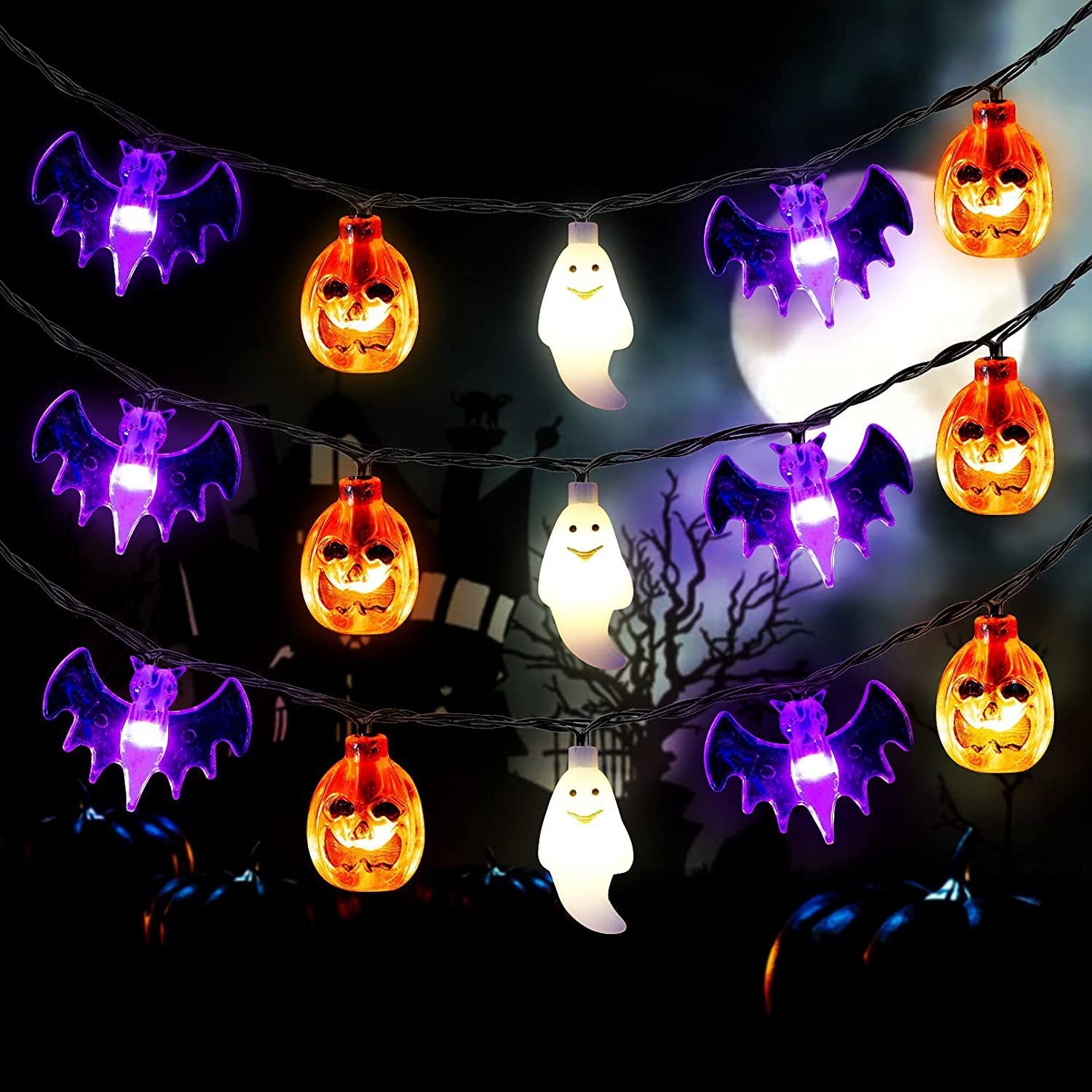 LED Halloween Pumpkin Spider Bat Skull String Light Lamp Home Garden Party Outdoor Halloween Decoration Lantern Light - Complete Home USA