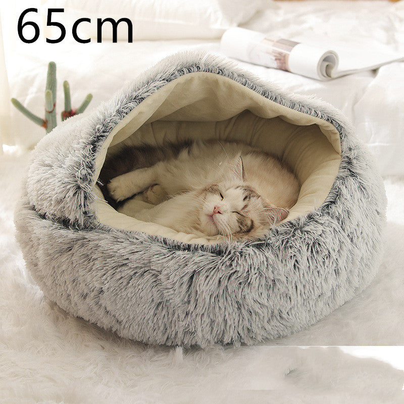 2 In 1 Dog And Cat Bed Pet Winter Bed Round Plush Warm Bed House Soft Long Plush Pets Bed Pet Products - Complete Home USA