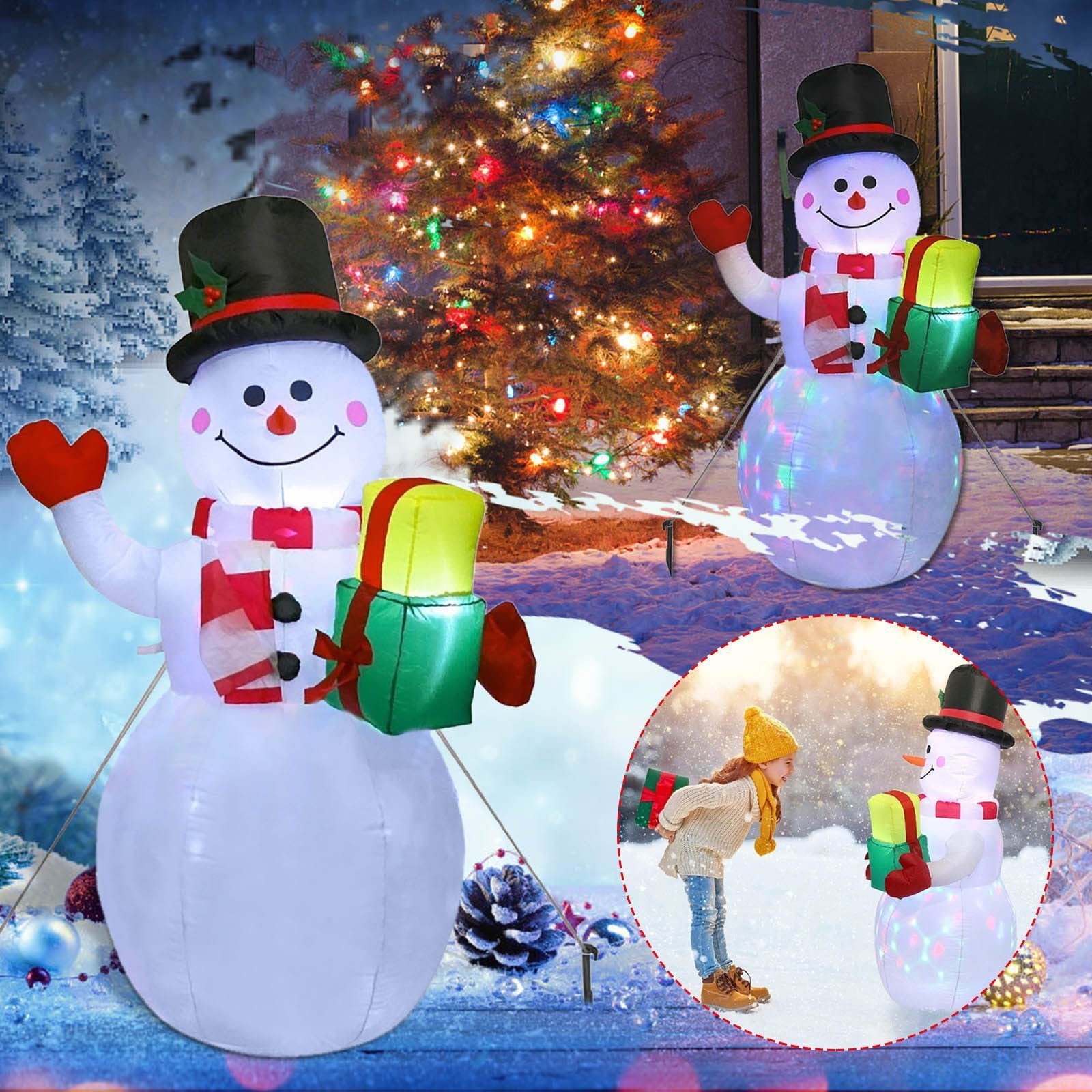 Christmas LED Lights Glowing Santa Tree Snowman Inflatable Doll Outdoor Yard Garden Decor - Complete Home USA