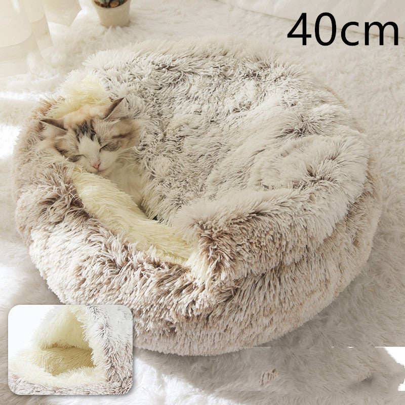 2 In 1 Dog And Cat Bed Pet Winter Bed Round Plush Warm Bed House Soft Long Plush Pets Bed Pet Products - Complete Home USA