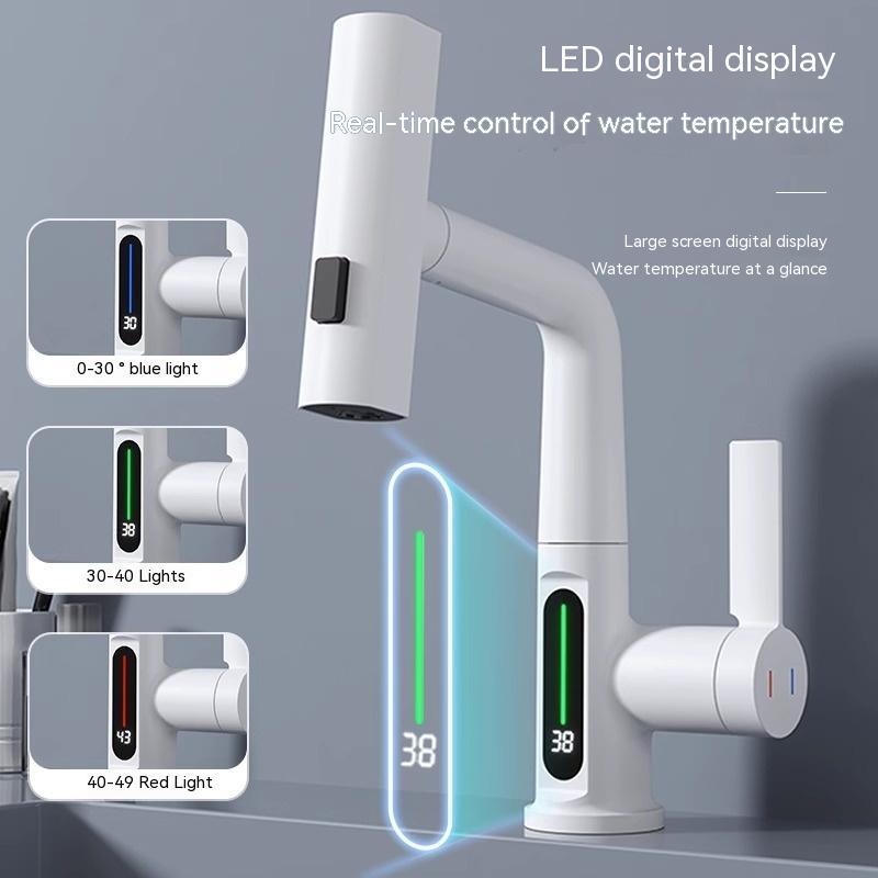 Intelligent Digital Display Faucet Pull-out Basin Faucet Temperature Digital Display Rotation - Complete Home USA