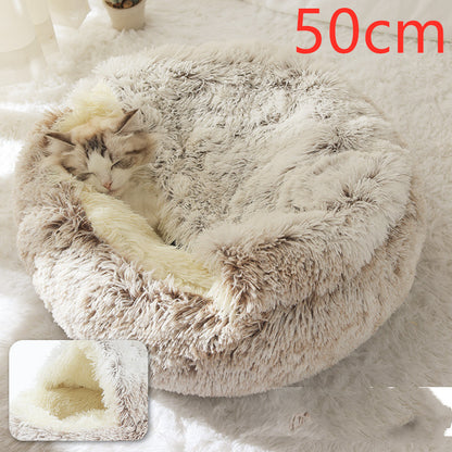 2 In 1 Dog And Cat Bed Pet Winter Bed Round Plush Warm Bed House Soft Long Plush Pets Bed Pet Products - Complete Home USA