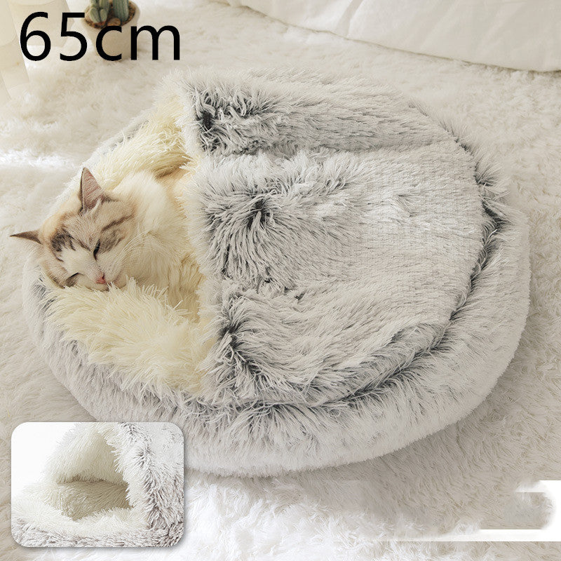 2 In 1 Dog And Cat Bed Pet Winter Bed Round Plush Warm Bed House Soft Long Plush Pets Bed Pet Products - Complete Home USA