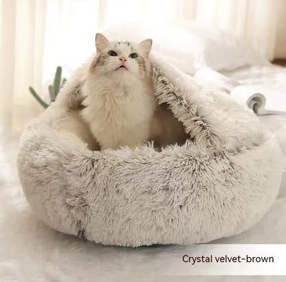 2 In 1 Dog And Cat Bed Pet Winter Bed Round Plush Warm Bed House Soft Long Plush Pets Bed Pet Products - Complete Home USA