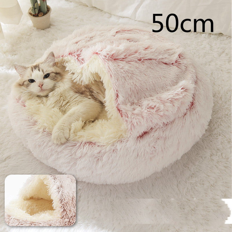 2 In 1 Dog And Cat Bed Pet Winter Bed Round Plush Warm Bed House Soft Long Plush Pets Bed Pet Products - Complete Home USA