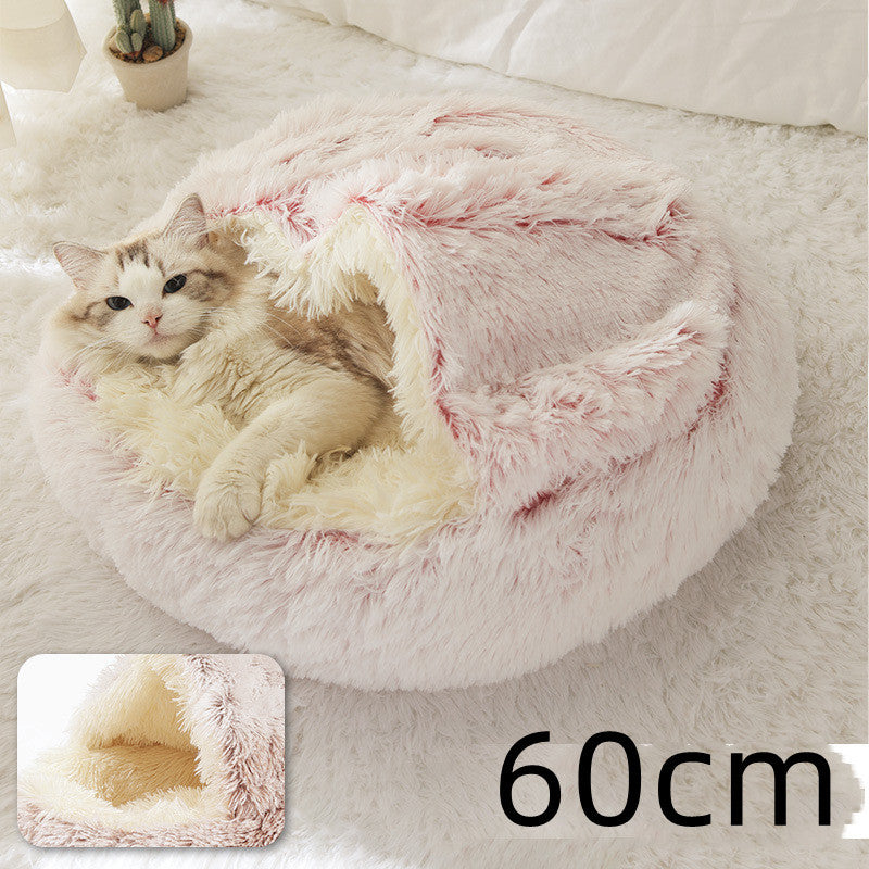 2 In 1 Dog And Cat Bed Pet Winter Bed Round Plush Warm Bed House Soft Long Plush Pets Bed Pet Products - Complete Home USA