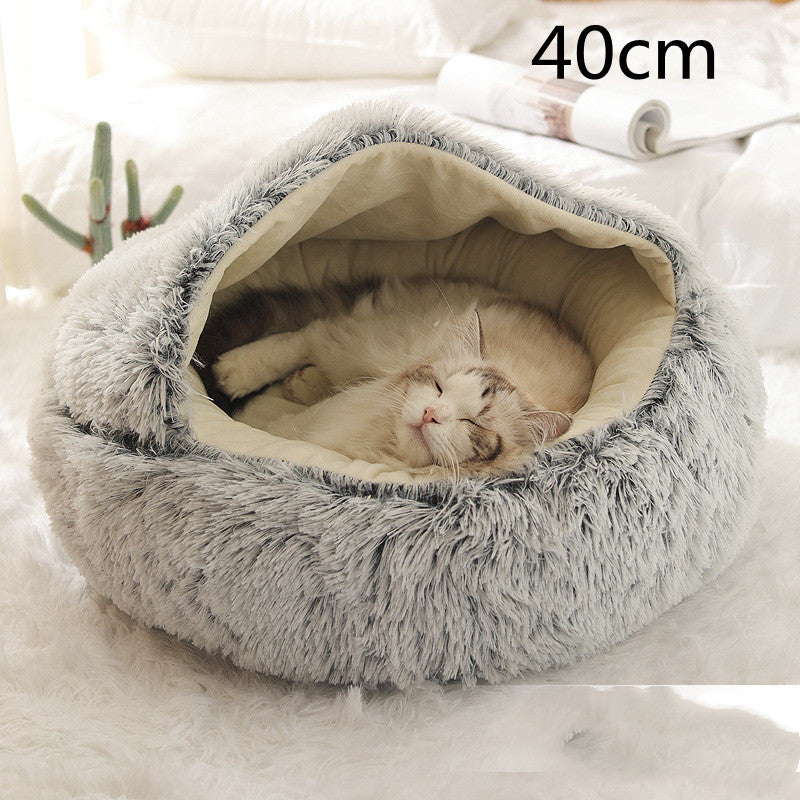 2 In 1 Dog And Cat Bed Pet Winter Bed Round Plush Warm Bed House Soft Long Plush Pets Bed Pet Products - Complete Home USA