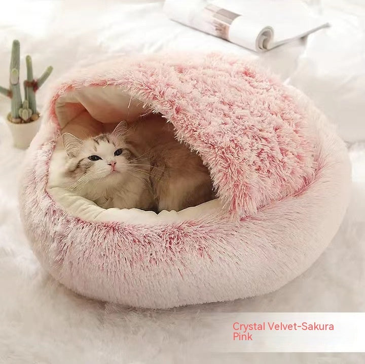 2 In 1 Dog And Cat Bed Pet Winter Bed Round Plush Warm Bed House Soft Long Plush Pets Bed Pet Products - Complete Home USA