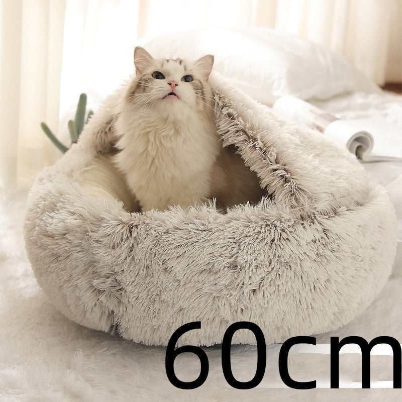 2 In 1 Dog And Cat Bed Pet Winter Bed Round Plush Warm Bed House Soft Long Plush Pets Bed Pet Products - Complete Home USA