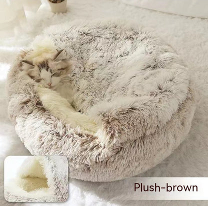 2 In 1 Dog And Cat Bed Pet Winter Bed Round Plush Warm Bed House Soft Long Plush Pets Bed Pet Products - Complete Home USA